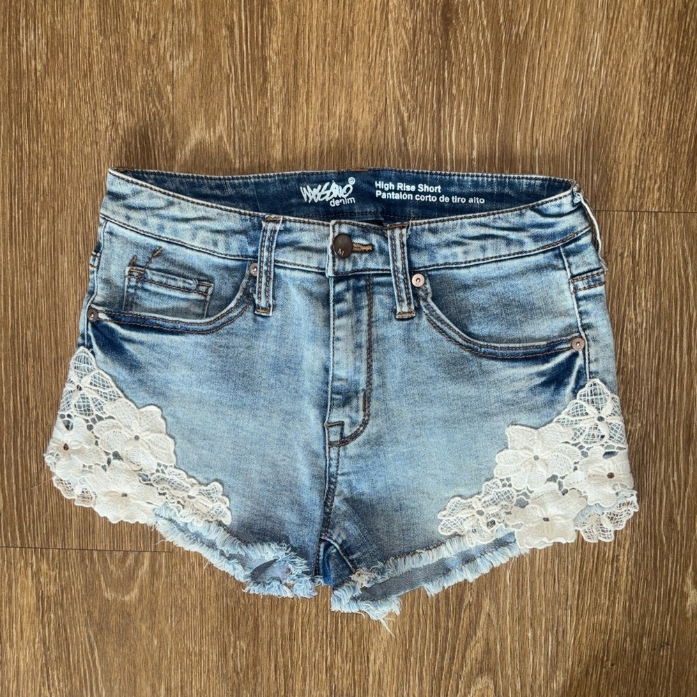 Mossimo Supply Co. Light Blue Denim Shorts with White Lace Trim
